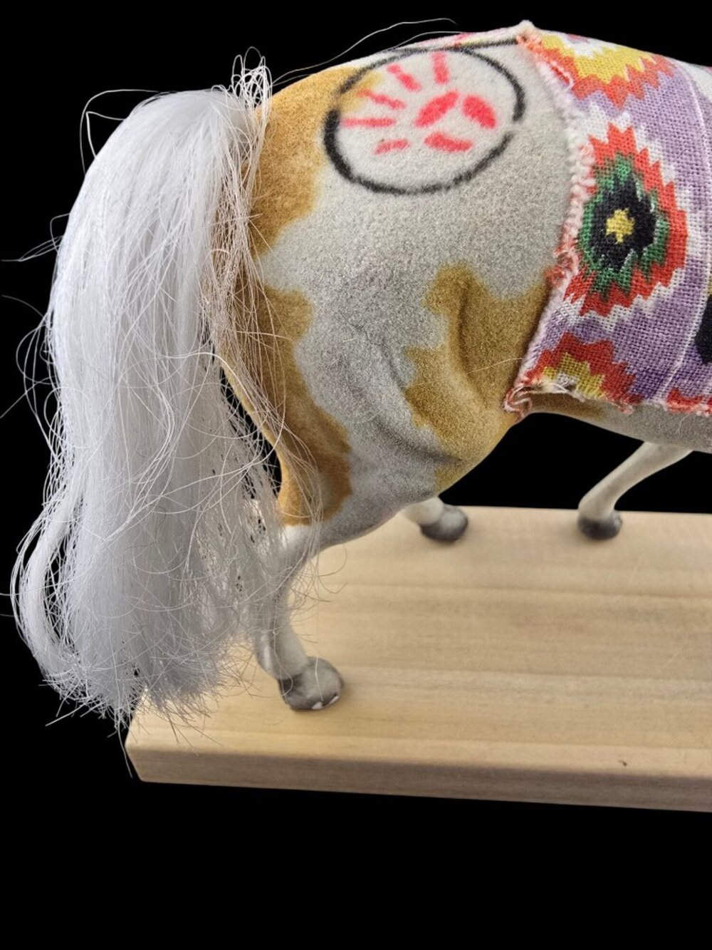 Handcrafted Native American Horse Figurine Painted Details & Feather Accents - Picture 7 of 13